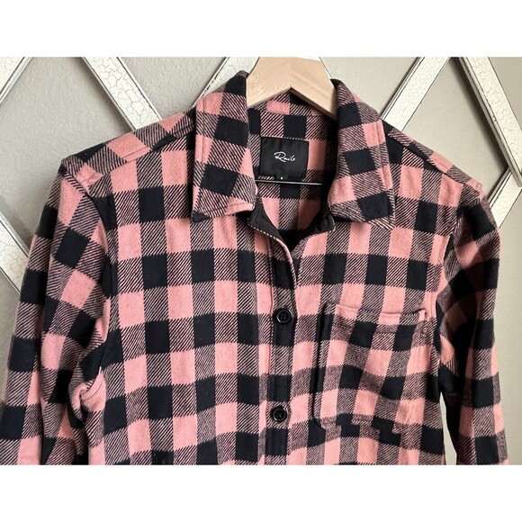 Rails James Women's S Plaid Flannel Shirt Shacket Peach Onyx - Picture 2 of 8